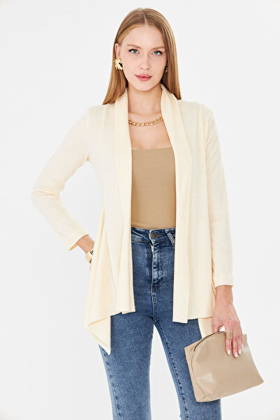 armonika Kadın Ekru Desenli Triko Salaş Hırka ARM-26K001006