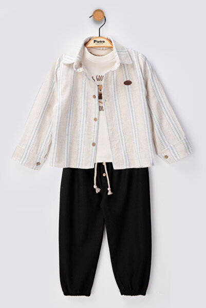 PİETRA BABY KİDS KAPLAN BASKILI %100 PAMUK MÜSLİN KUMAŞ BEBEK VE ÇOCUK ERKEK ÜÇLÜ TAKIM