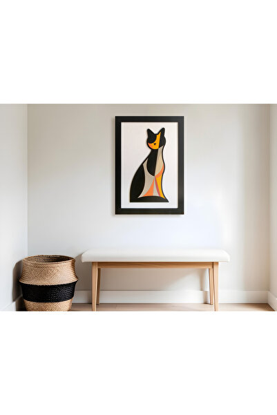 Mau – Geometrik Kedi Figürlü MDF Ahşap Katmanlı Duvar Tablosu | El Boyama & Lazer Kesim