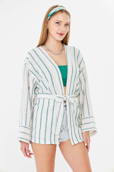 armonika Women's Dark Green Belted Kimono Arm-25Y001073