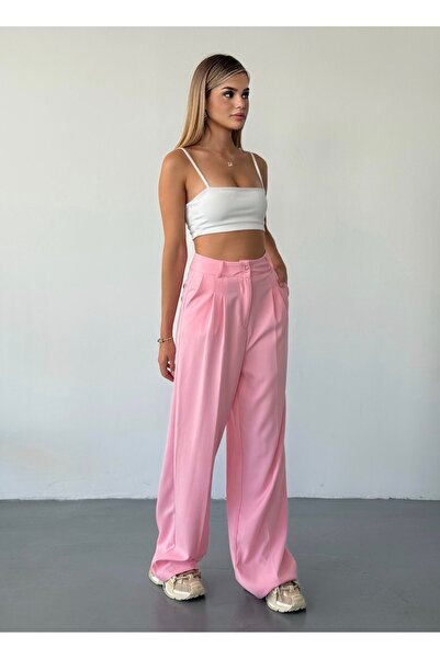 BEJNA Női rózsaszín, ráncolt, részletezett palazzo nadrág