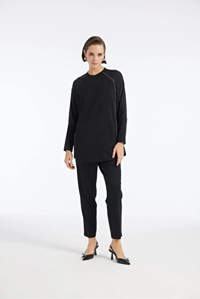 qupra Saten Garnili Çelik Triko Takım-SİYAH - 3