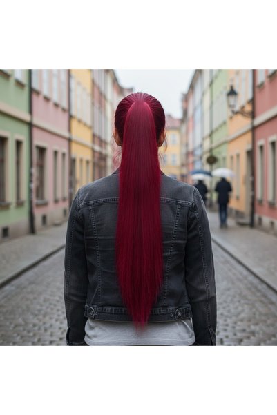 Generic Brand Buckle Straight Ponytail / Red