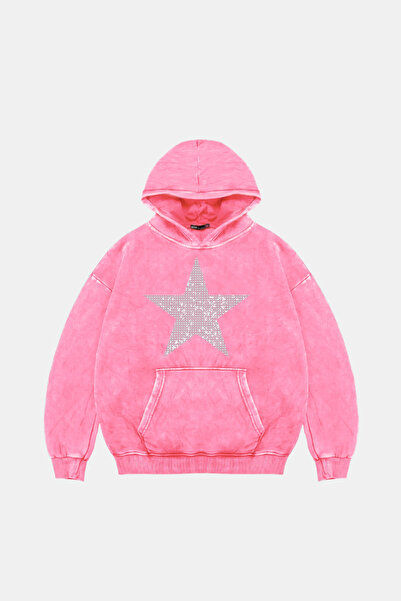 Sekizbiraltı Hanorac oversize unisex lavabil, cu imprimeu Star Stone, roz