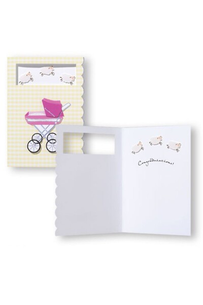 PopShots Felicitare 3D Trespanache pentru botez Carucior roz