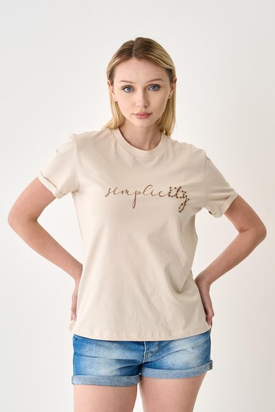 odelon Tricou de damă cu guler reiat, 100% bumbac, Stone