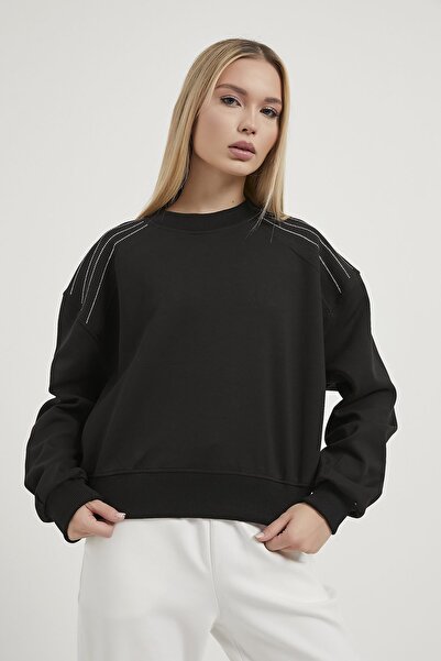 Arma Life Γυναικείο φούτερ με πέτρες στον ώμο Basic μαύρο oversize