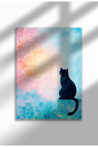 21mxm Imprimeu pe pânză cu pisică neagră – Operă digitală pe hârtie neînrămat...
