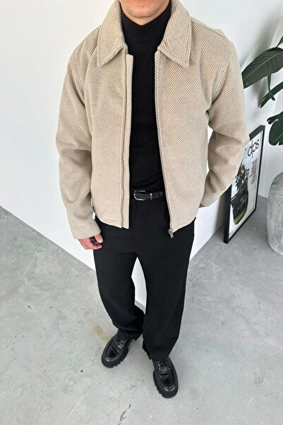 HAFKA Bej Premium Kaşe Kumaş Relaxed Ceket