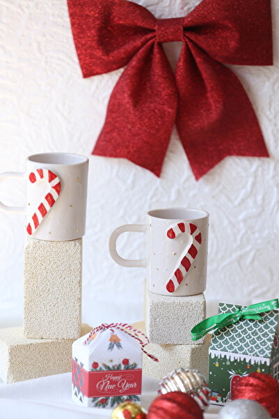 MERVEOKTAYSERAMİK el yapımı baston şekerli yılbaşı desenli 24k altın detaylı ...