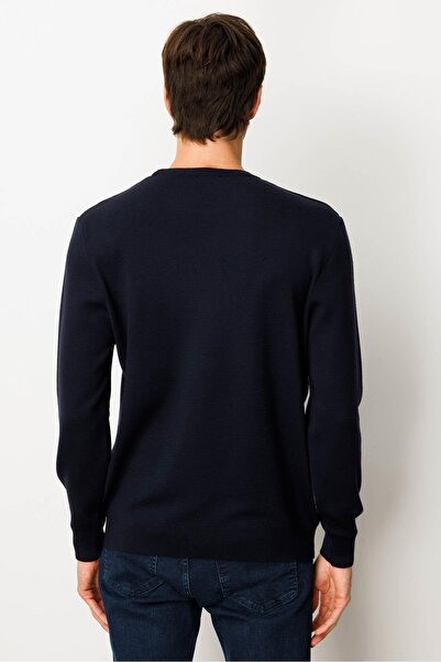 Desen Triko Чоловічий светр з круглим вирізом, в'язаний з вовни, темно-синій
