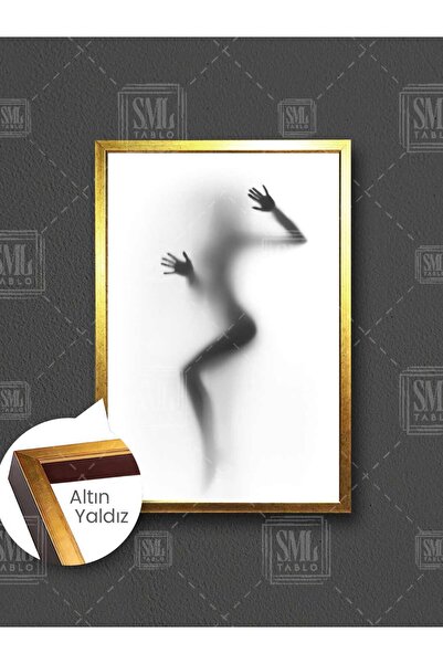 SML TABLO Perdenin Arkasındaki Sexy Silüet Nü Kadın Modern Çerçeveli Dikey Ka...
