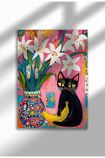21mxm Imprimeu pe pânză cu pisică neagră – Operă digitală pe hârtie neînrămat...