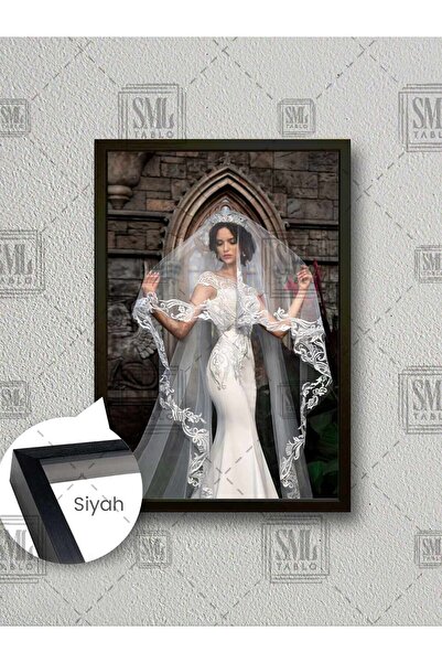 SML TABLO Duvağını Tutan Zarif Gelin Dantel Gelinlik Kraliçe Taç Çerçeveli Di...