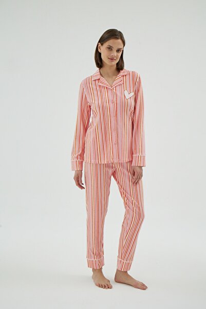 Sevim 16979 KADIN NAKIŞLI DÜĞMELİ PİJAMA TAKIM