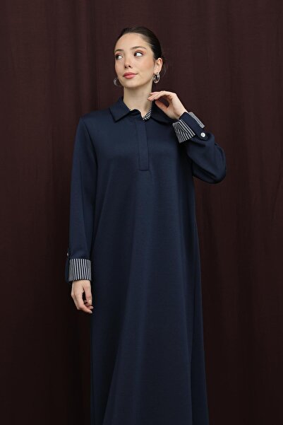 Puane Γυναικείο φόρεμα με κρυφό γιακά πόλο - 12652ELB - NAVY