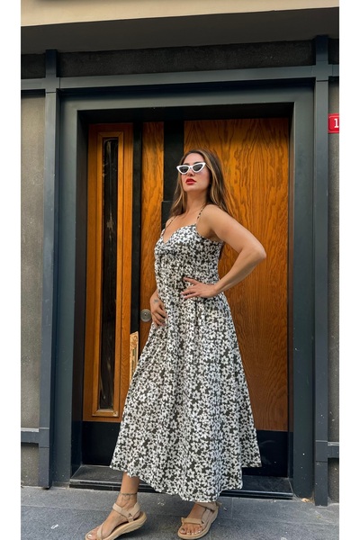 Butik Askılı çiçekli uzun elbise
