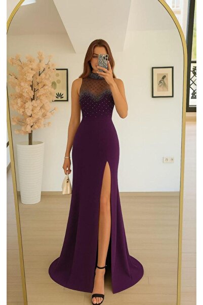 Modafeminen Rochie de seară fără mâneci cu detaliu din tul Asra, mov 583195