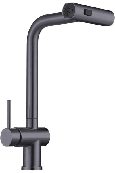 MILLEN صنبور مطبخ بمقبض واحد مع دوران 360 درجة، لون رمادي معدني ساتان - MM501...