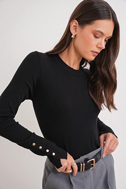 Mixray 6736 Női, legény nyakú, ujjú kötött pulóver, fekete