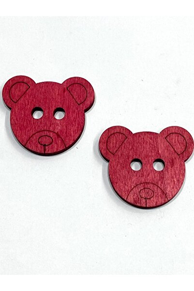 karantuhafiye Ξύλινο κουμπί για μωρά και παιδιά / Μεγάλο στολιστικό κουμπί αρκουδάκι / Σετ 2 τεμαχίων / 4 εκ. / Κόκκινο