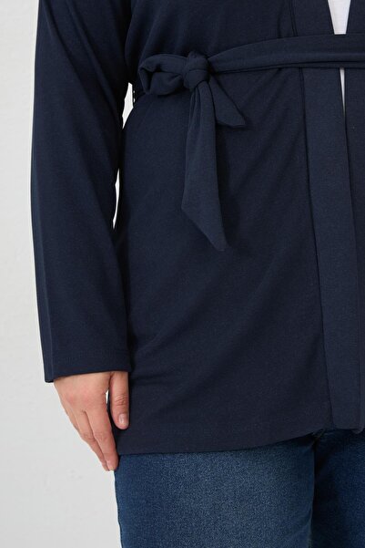 RMG Waist-Tied Knitted Plus Size Cardigan Navy Blue