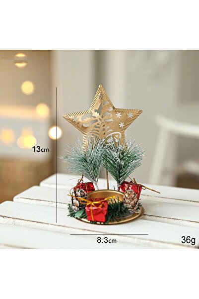 Flippy Decorative Christmas Candle Holder - Star with Bells and Pine Sprigs, Gold, 13 x 8.3 cm