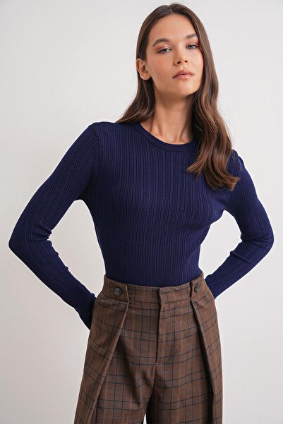 Mixray 6938 Жіночий велосипедний комір з резинкою Трикотажний боді Синій