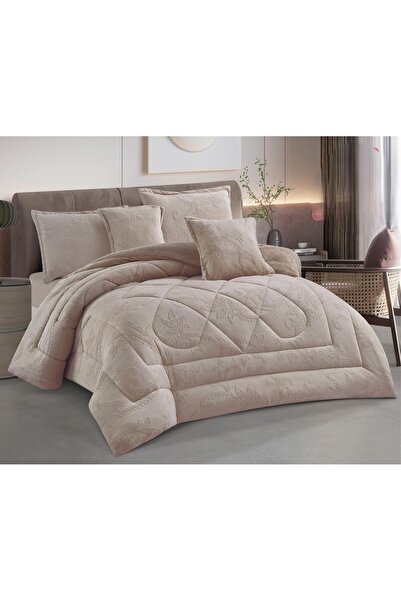 Roshen 4-piece winter double bed sheet set, soft velvet middle filling with plain fur, double-sided, velvet material, quilt size 210*170