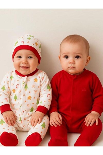 Zekids Baby 3-Piece Organic Baby Romper Set with New Year's Themed Hat