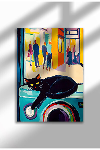 21mxm Imprimeu pe pânză cu pisică neagră – Operă digitală pe hârtie neînrămat...