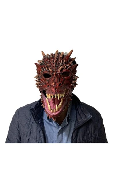 Zherqon Mască de dragon dinozaur horror cu gură mobilă, inspirată de Draco din Dragonheart, latex