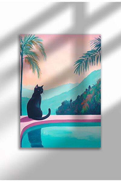 21mxm Imprimeu pe pânză cu pisică neagră – Operă digitală pe pânză neînrămată...