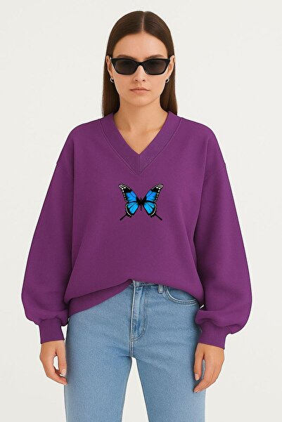 DM DOLCE MORE سترة رياضية بطبعة فراشة للجنسين بياقة على شكل حرف V