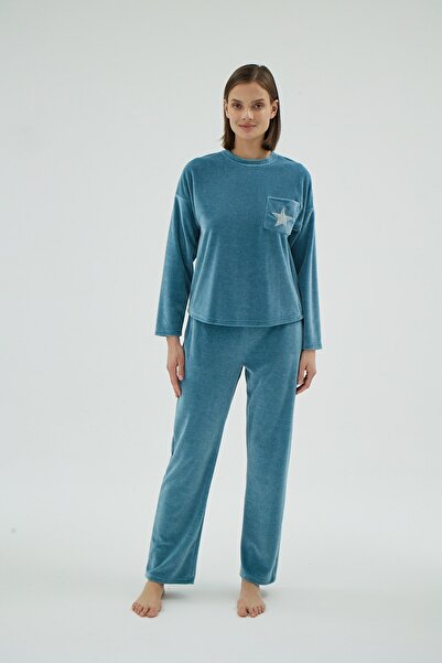 Sevim 16990 KADIN KADİFE NAKIŞLI PİJAMA TAKIM