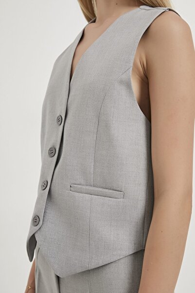 Arma Life Women's Buttoned Lined Thick Strap Gray Crop Vest