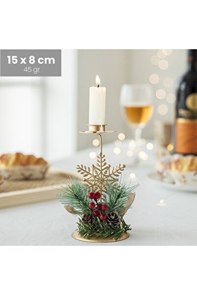 Flippy Decorative Christmas Candle Holder - Gold Snowflake with Pine Sprigs, 15 x 8 cm