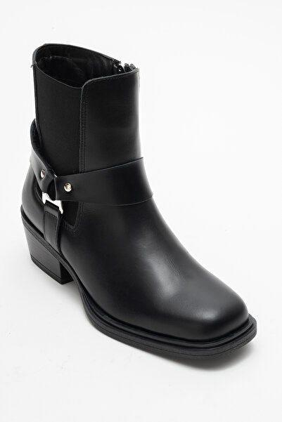 Dericlub Women's Short Heel Western Boots Genuine Leather Rg 3523 Black