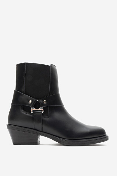 Dericlub Women's Short Heel Western Boots Genuine Leather Rg 3523 Black