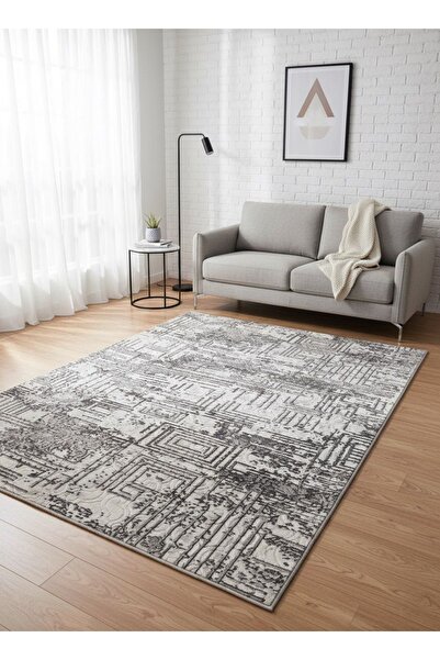 Asil Gri Tonlu Otantik Desenli Modern Kaymaz Taban Halı