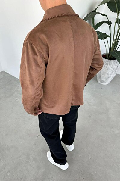 HAFKAGİYİM Jachetă de bază relaxată din țesătură din piele intoarsa maro