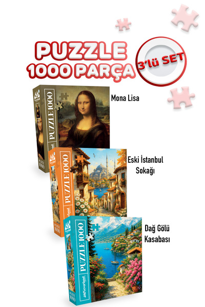 Neverland 3 ADET 1000 PARÇA PUZZLE - MONA LISA VE ESKİ İSTANBUL SOKAĞI VE DAĞ...