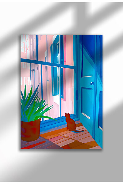 21mxm Imprimeu pe pânză cu pisică neagră – Operă digitală pe hârtie neînrămat...