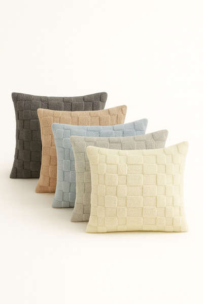 Shadro Textile 2-Piece Furry and Patterned Throw Pillow Cover |   45X45 cm Stylish and Comfortable Decorative Pillow