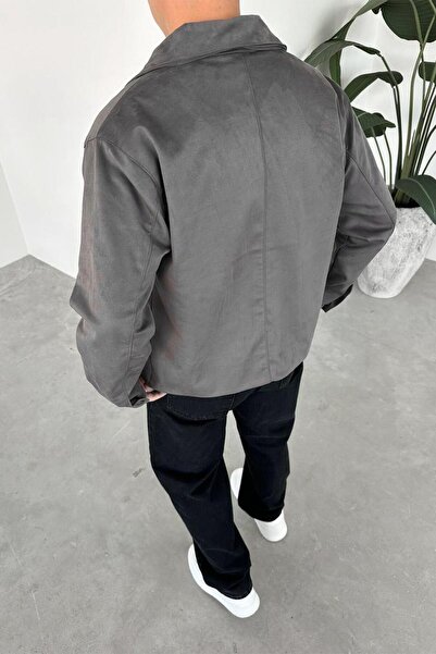HAFKAGİYİM Gray Suede Fabric Basic Relaxed Jacket