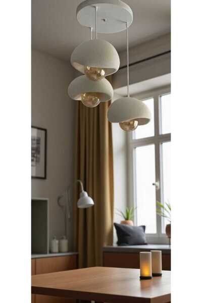 Deepluxe Dekoratif 3D Üçlü Beton Avize – Salon, Mutfak, Kafe İçin Tasarım Lamba