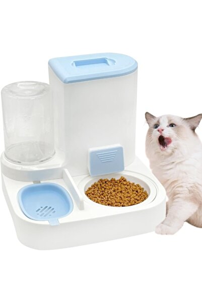 Manolex Hrănitoare 2 în 1 pentru pisici și câini, cu o capacitate de hrană de 2,2 l + 1 l apă, albastră