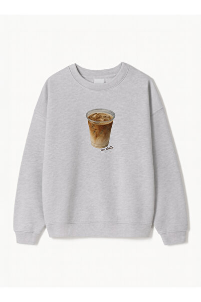 Disante سويت شيرت للجنسين بمقاس كبير مطبوع عليه Ice Latte – ياقة دائرية، 3 خي...