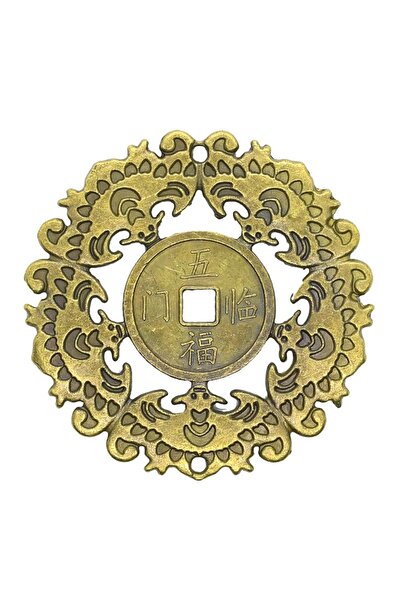 Feng Shui Amuleta cu 5 Lilieci si Moneda pentru Noroc