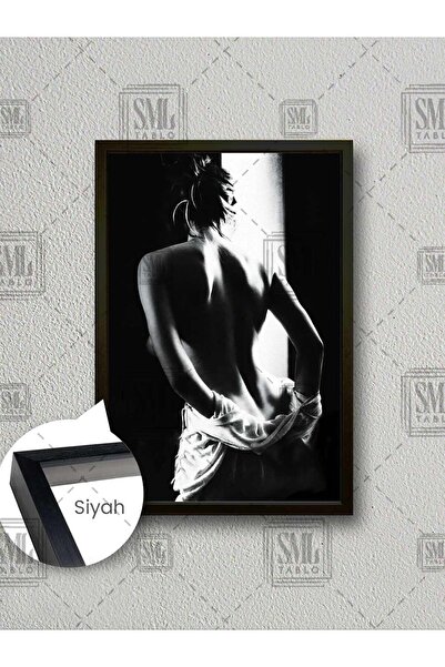 SML TABLO Sırtı Dönük Nü Kadın Sexy Siyah Beyaz Dekor Çerçeveli Dikey Kanvas ...